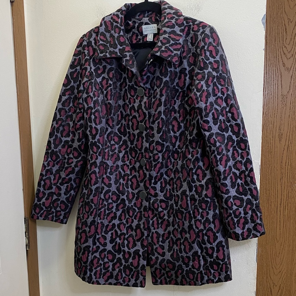 Susan Graver leopard print pea coat size 4
